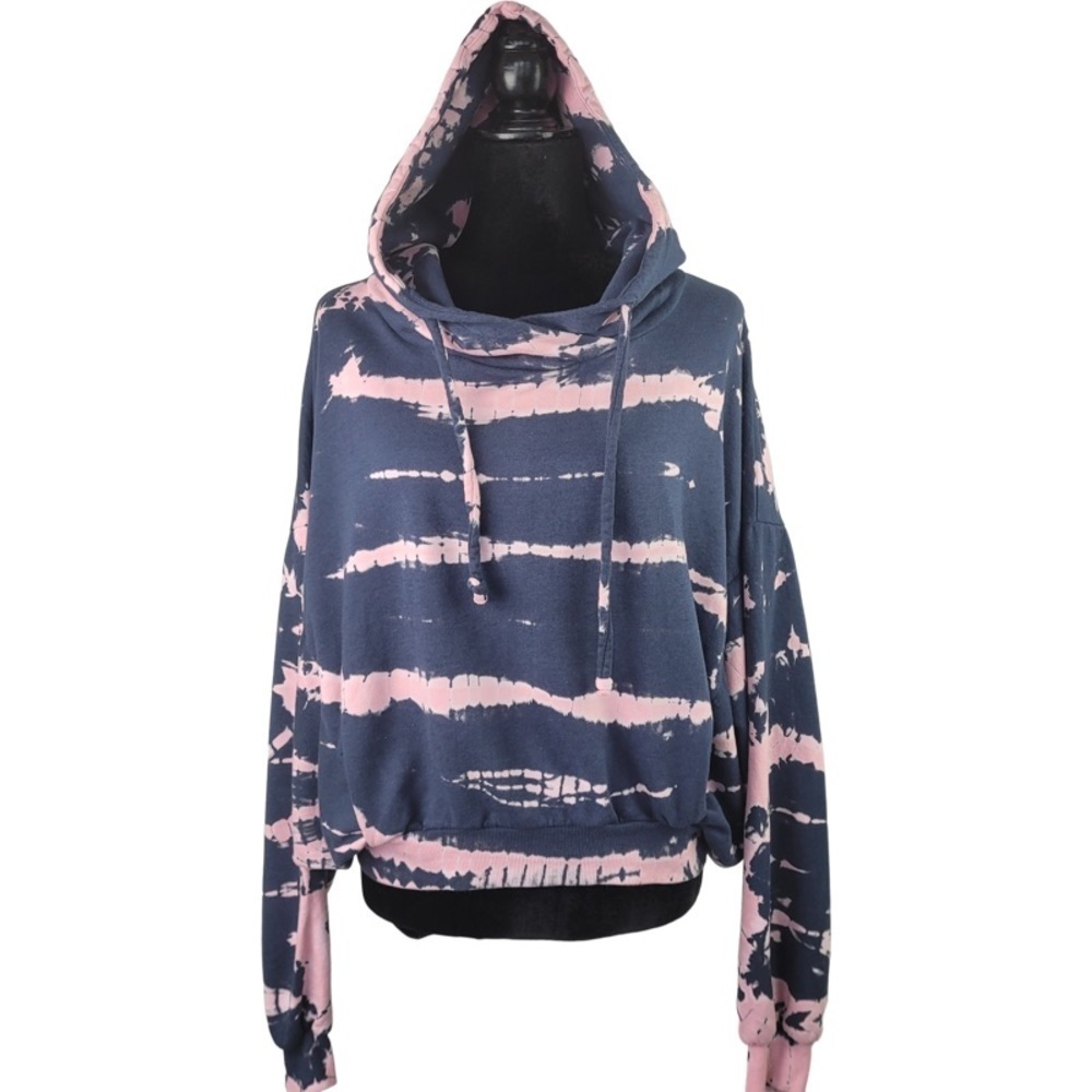 ✅ Young Fabulous & Broke fleece cropped pink blue tie-dye Raissa sweatshirt S/M
